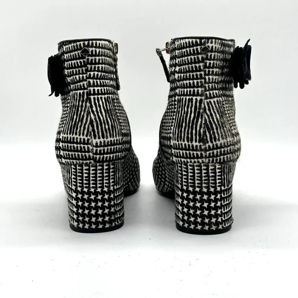 Kate Spade Holly Houndstooth Bow Fur Boots Size 11 Women's Ankle Heeled Booties